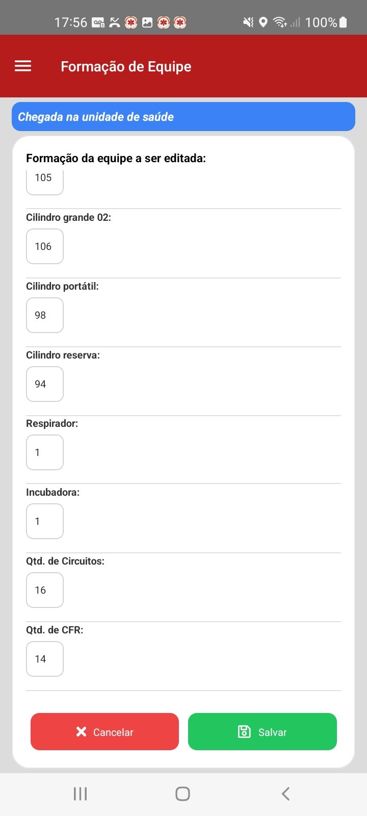 Inventário de equipamentos da equipe — app SAU 360 / SAMU 192