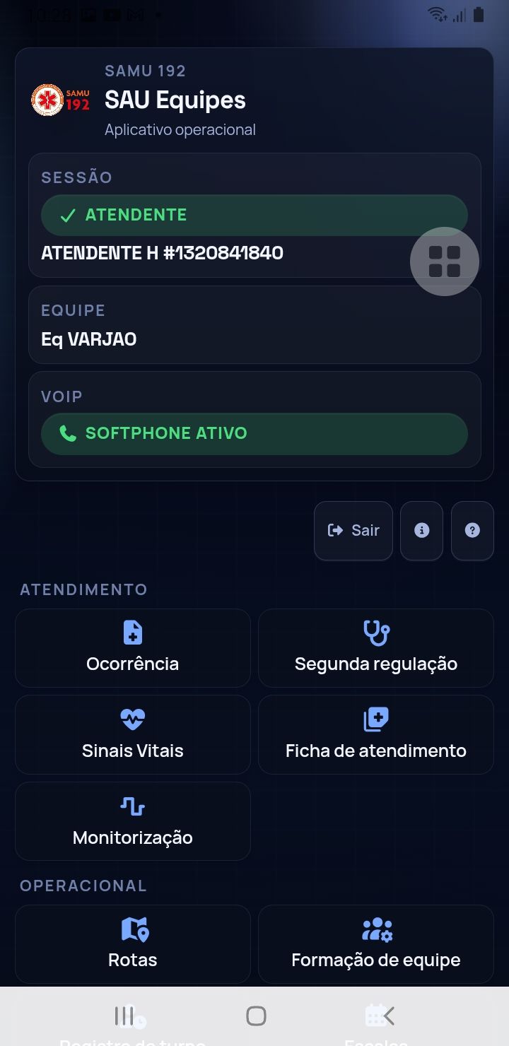 Painel da equipe com softphone integrado — app SAU 360 / SAMU 192