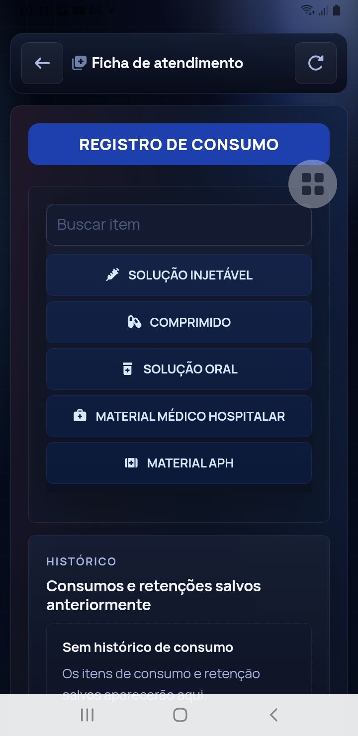 Registro de consumo de medicação e materiais — app SAU 360 / SAMU 192