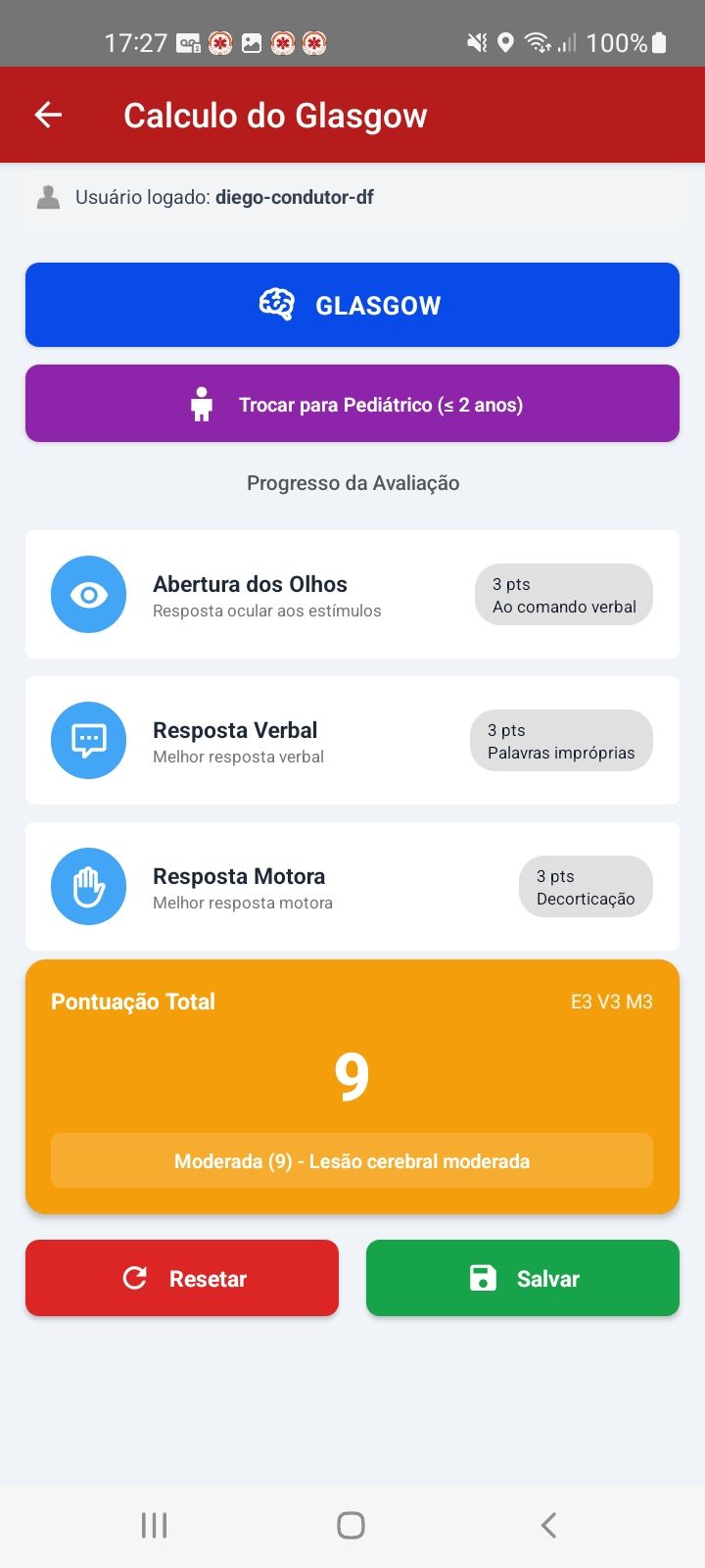 Calculadora da Escala de Glasgow — app SAU 360 / SAMU 192