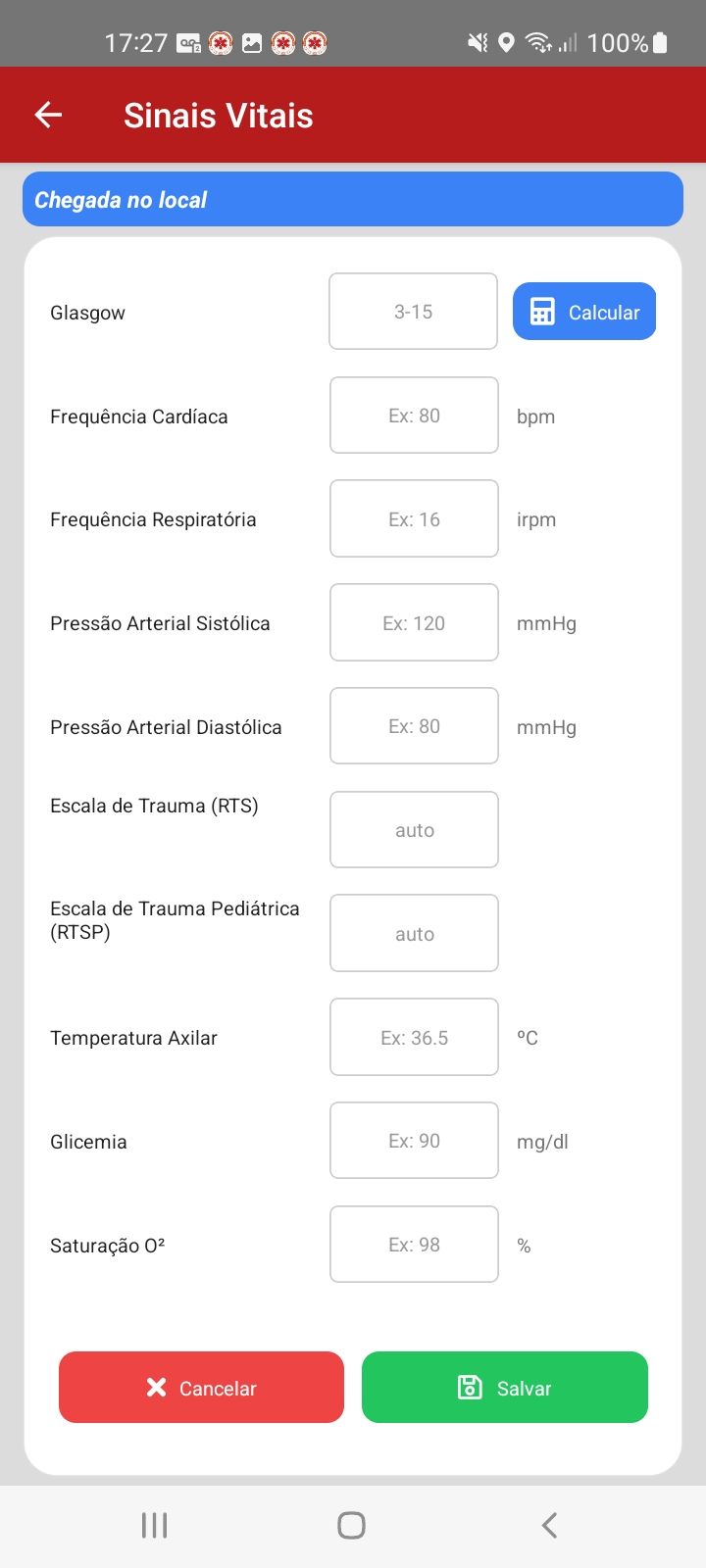 Sinais vitais e escalas de trauma — app SAU 360 / SAMU 192