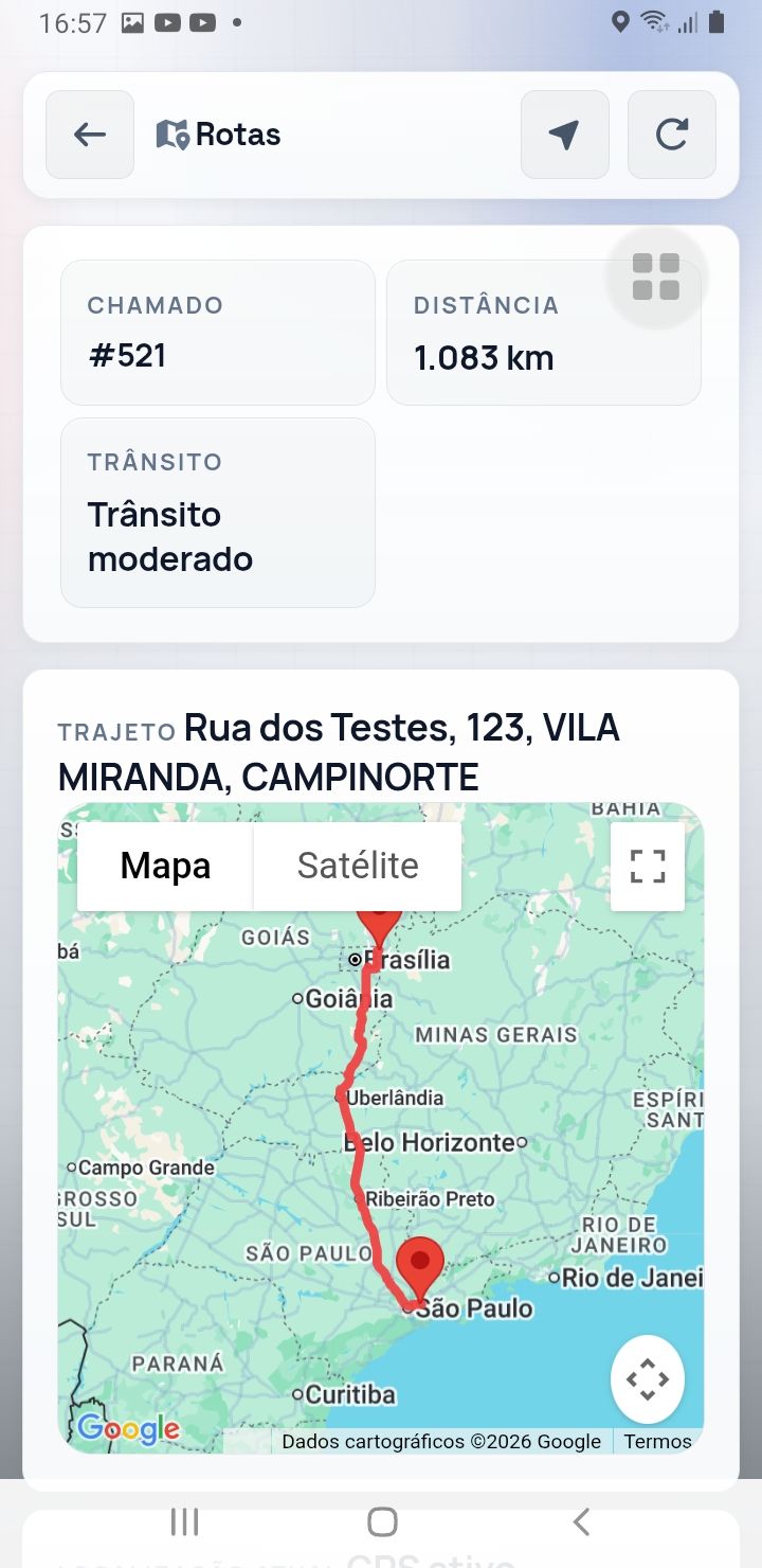 Rota, distância e trânsito no mapa — app SAU 360 / SAMU 192