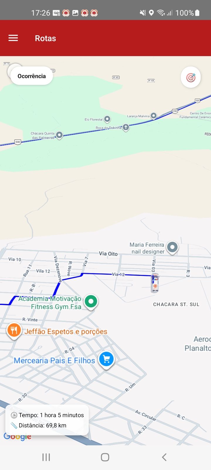 Rota e trajeto da viatura no mapa — app SAU 360 / SAMU 192