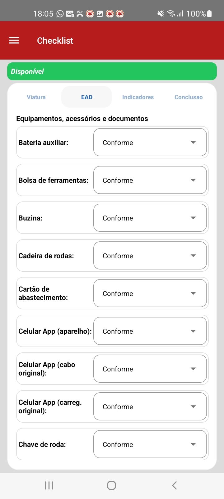Checklist de equipamentos e acessórios — app SAU 360 / SAMU 192
